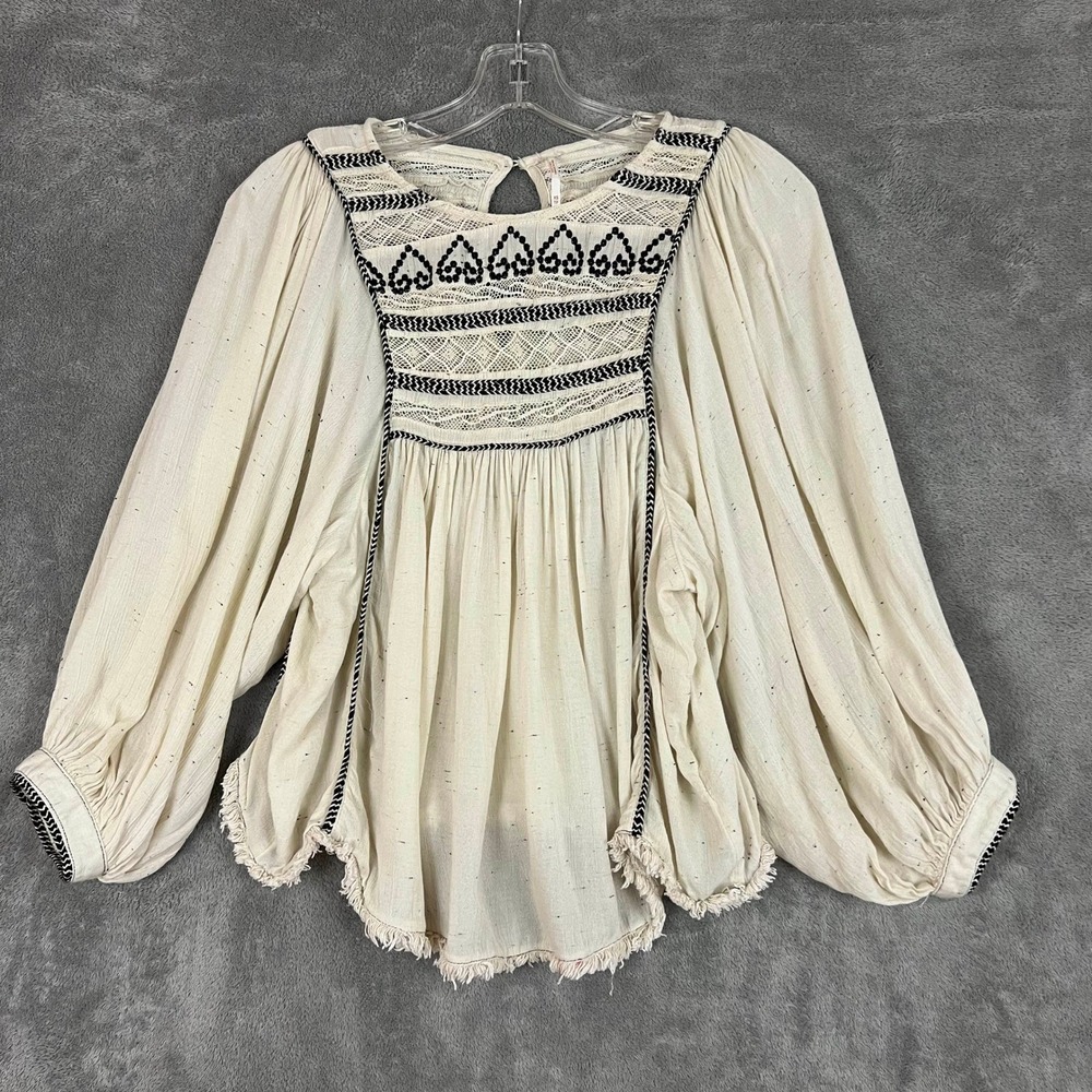 Free People Cyprus Avenue Embroidered Top Womens XS‎ Doleman Sleeve Boho